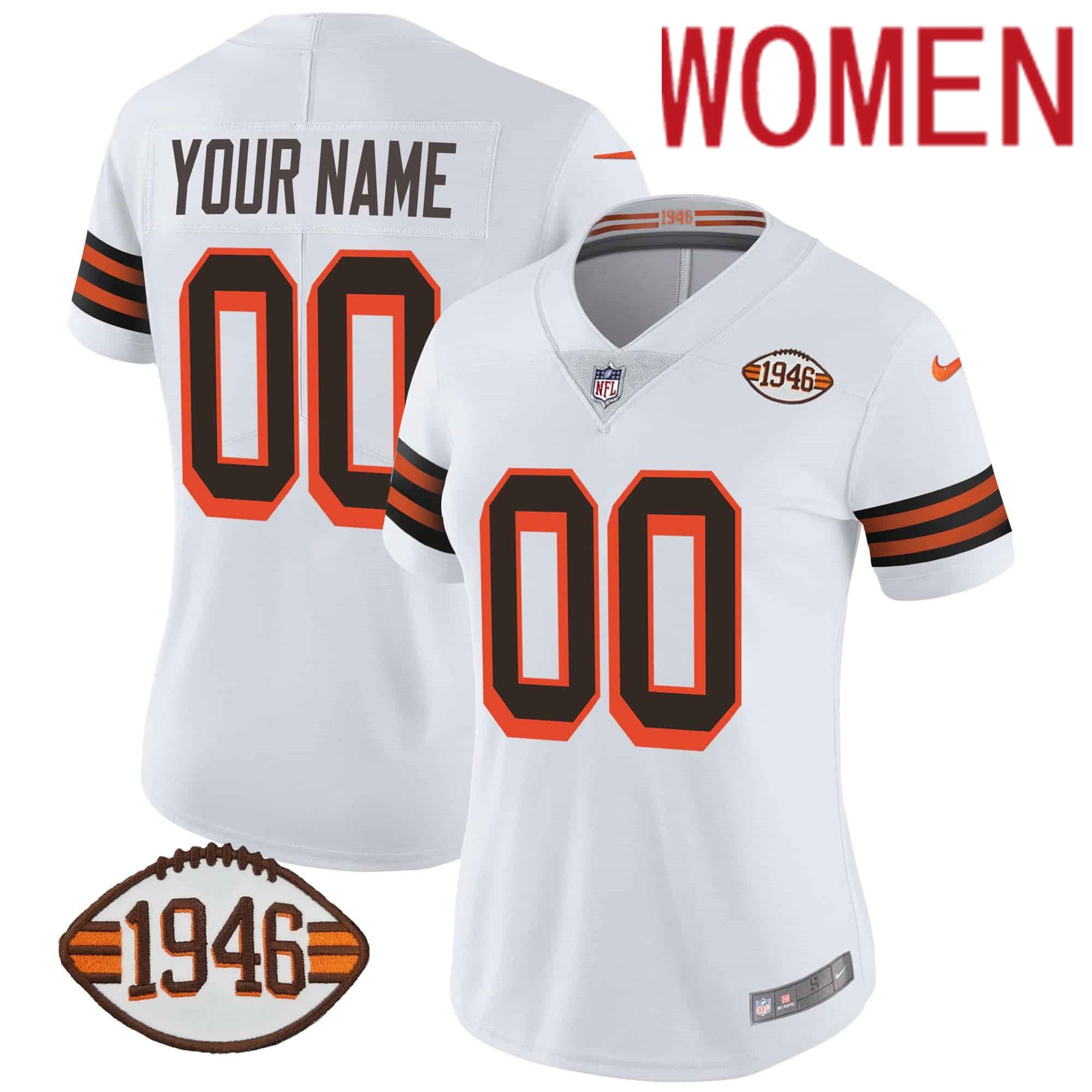 Women Cleveland Browns White 1946 75th Anniversary Patch Custom 2024 Nike NFL Jersey
